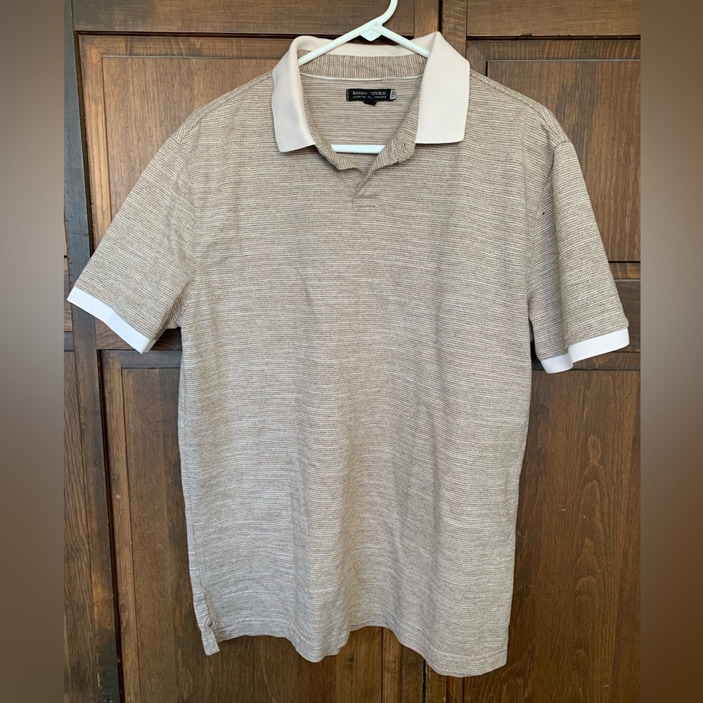 Banana Republic Tan Cotton Polo Shirt with White Trim